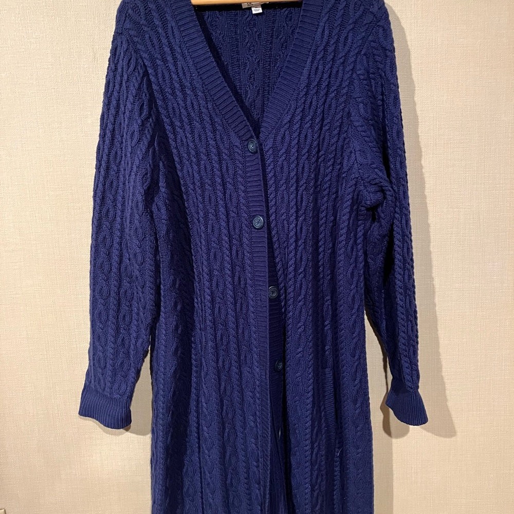 Denim & Co Button Front Cable Knit Cardi/Duster with pockets - Bright Navy 3X